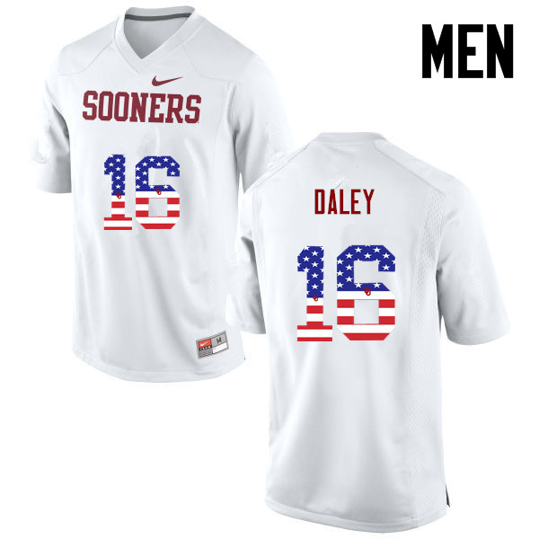Oklahoma Sooners #16 KJakyre Daley College Football USA Flag Fashion Jerseys-White